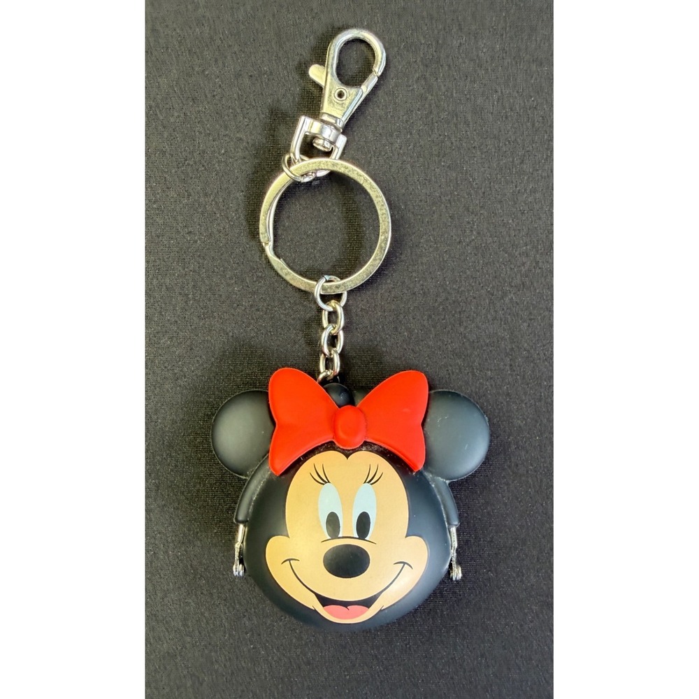 Disney Parks Minnie Mouse Silicone Coin Purse Keychain Black Red Bow Bag Charm